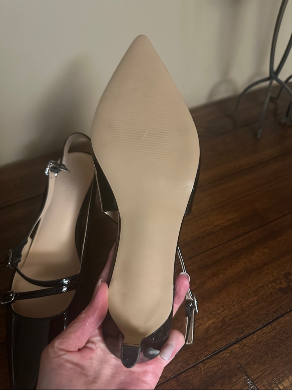 LOFT Black Patent Pointed Slingback Kitten Heels with Straps - Picture 3 of 4